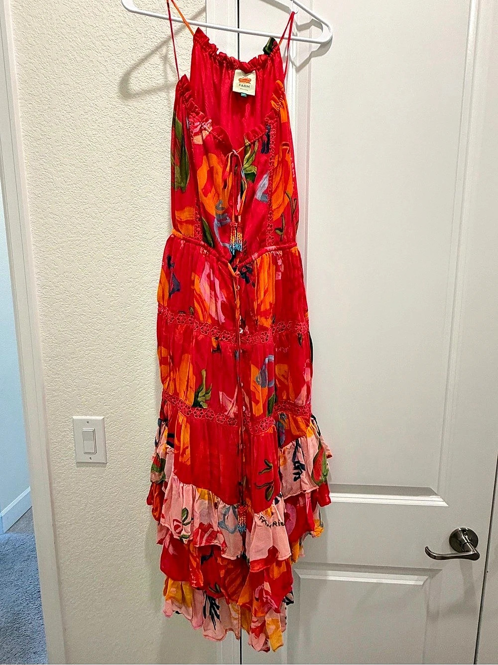 FARM Rio Red Fish Top Maxi Dress Floral Maxi Dress in Red & Pink